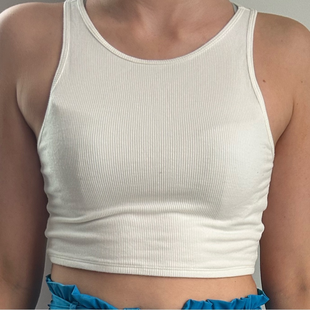 American eagle white ripped cropped tank top